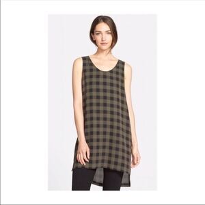 Eileen Fisher Buffalo-Plaid Sleeveless Tunic Silk - Green/Black (Size:Small)